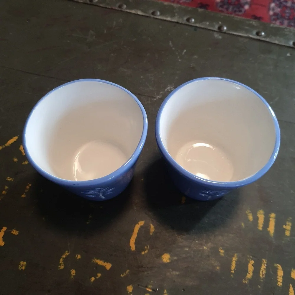 Vintage Cameoware Light Blue & White Floral Cups Planters Trinket Decor Pretty